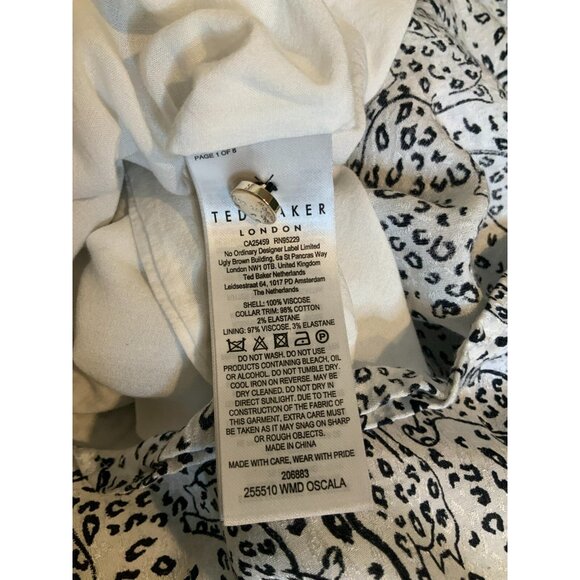 Ted Baker White Black Ruffle Collar Cat Print Oscala Dress, Size 2 TB | 6 US - Picture 11 of 12